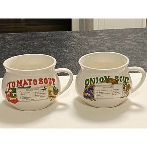 Tomato Soup & Onion Soup Recipe Retro Soup Mug Set of 2 / Vintage